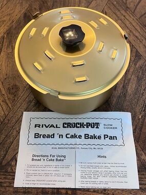 Vintage Rival Crock-Pot Bread 'n Cake Bake Pan, Gold, New Oldstock w/Wire Rack